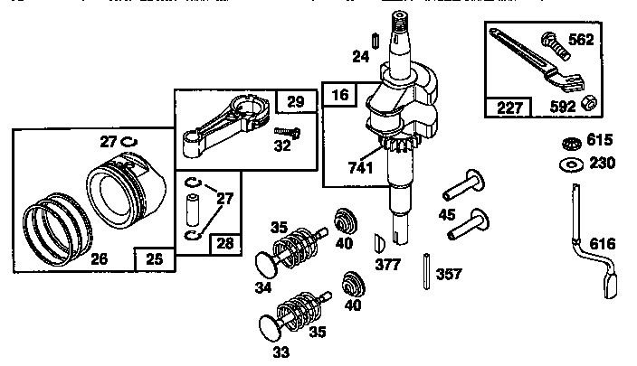 Crankshaft Diagram and Parts List for 124700-124799 7055 Briggs and Stratton Engine